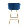 26 Inch Set Of 2 Bar Stools,With Chrome Footrest Velvet Golden Leg Simple Bar Stool,Blue Blue Foam Fabric