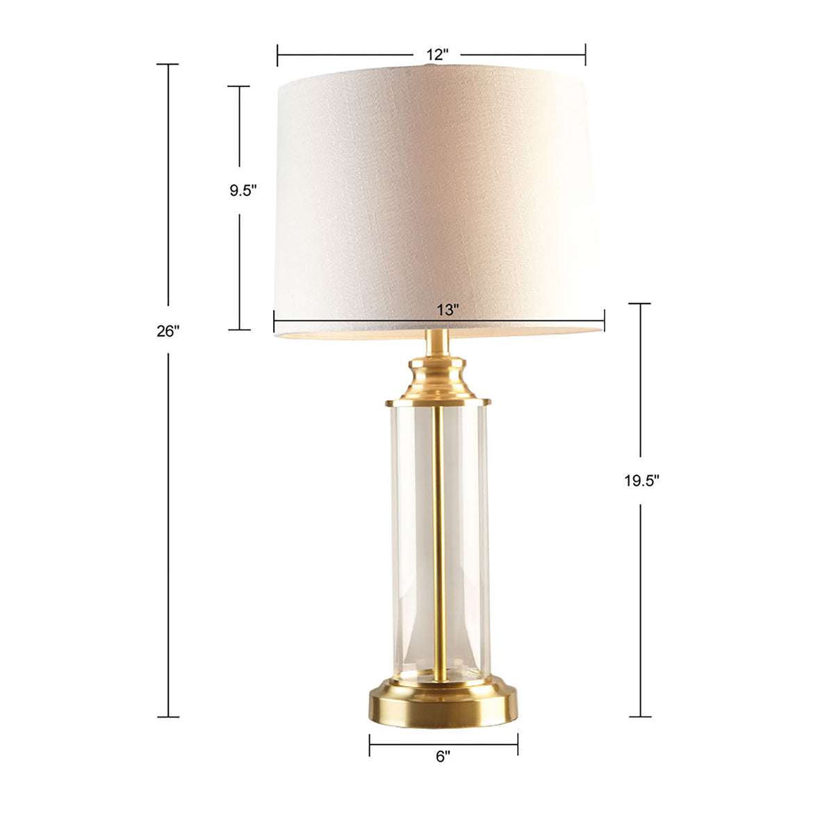 Clarity Glass Cylinder Table Lamp Set Of 2 Gold Cotton