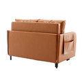 Coolmore Convertible Sleeper Sofa Bed, Modern Velvet Loveseat Couch With Pull Out Bed, Small Beautiful Seat Futon Sofa Bed With Headboard, 2 Pillows & Side Pockets For Living Room Brown Pu