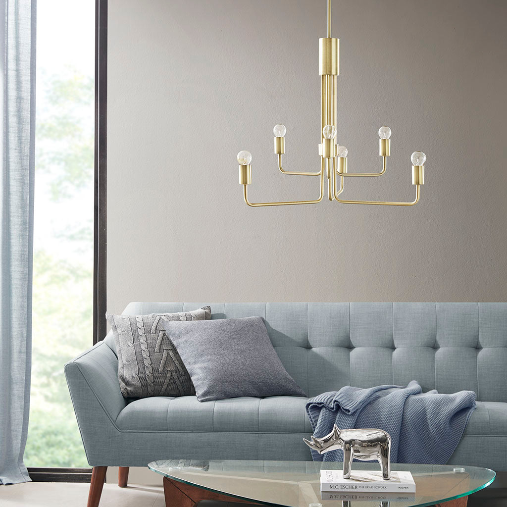 6 Light Metal Chandelier Antique Brass Iron