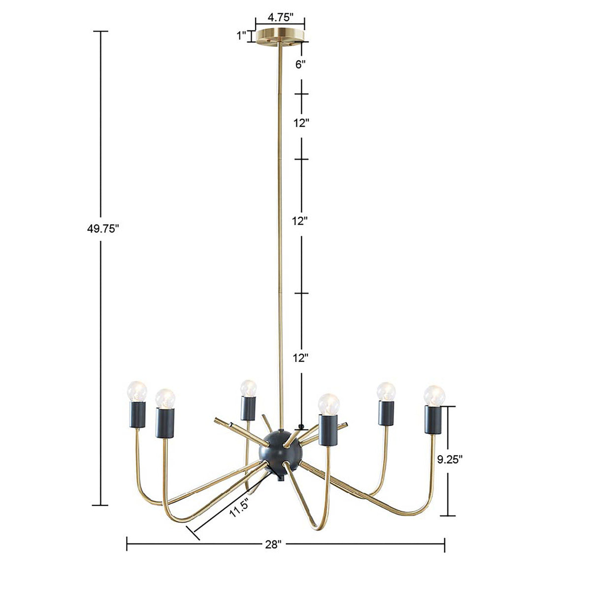 6 Light Metal Chandelier Antique Brass Black Iron
