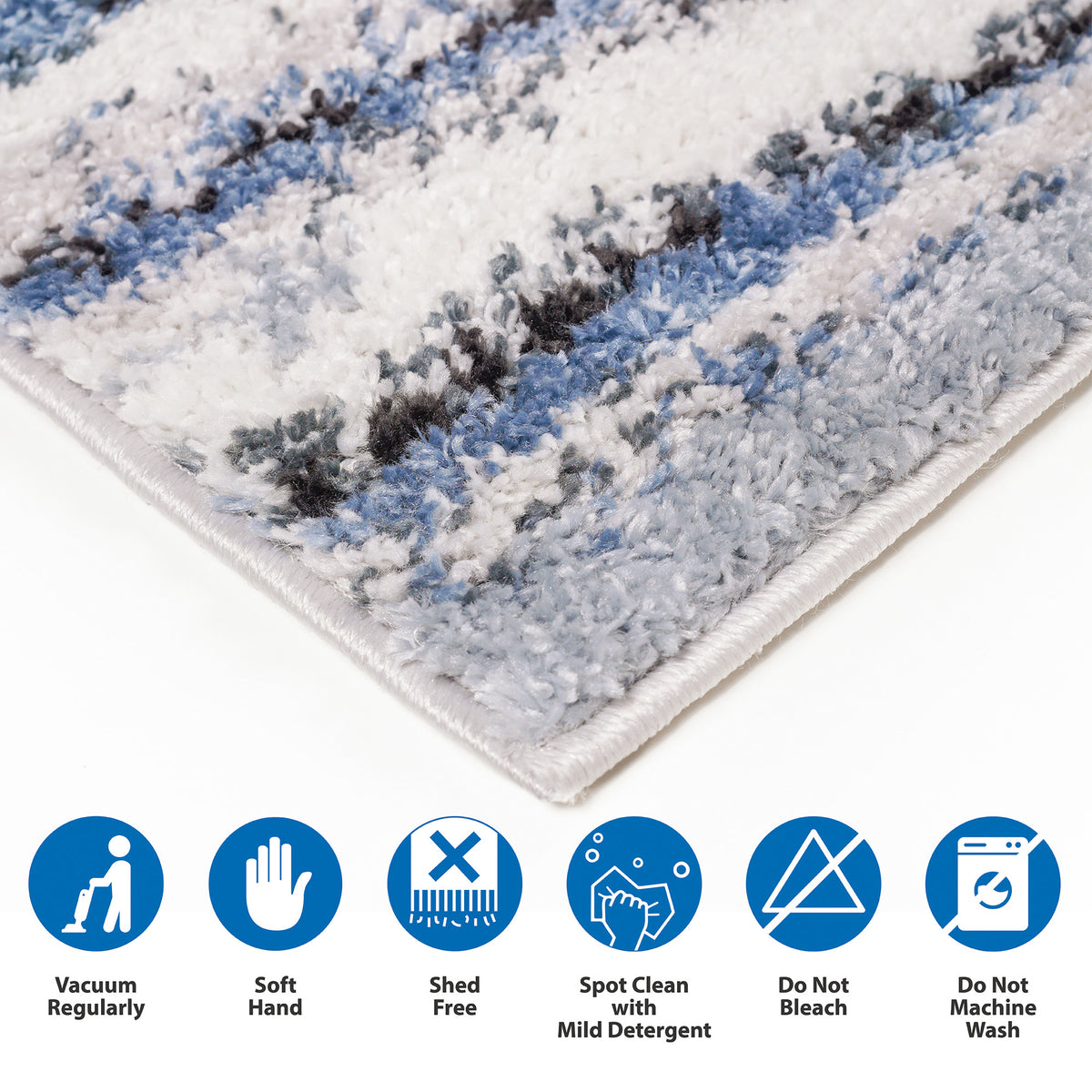 Watercolor Abstract Stripe Woven Area Rug Blue Polypropylene