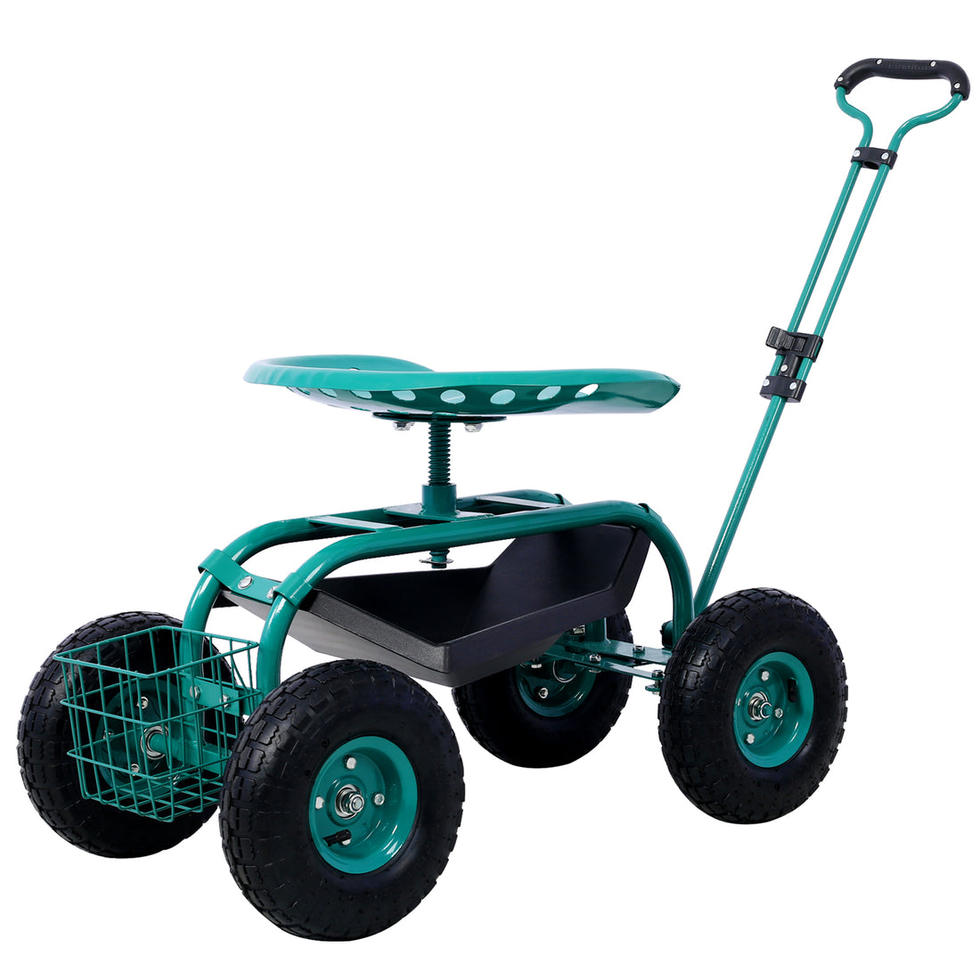 Rolling Garden Scooter Garden Cart Seat With Wheels And Tool Tray, 360 Swivel Seat,Green Green Steel