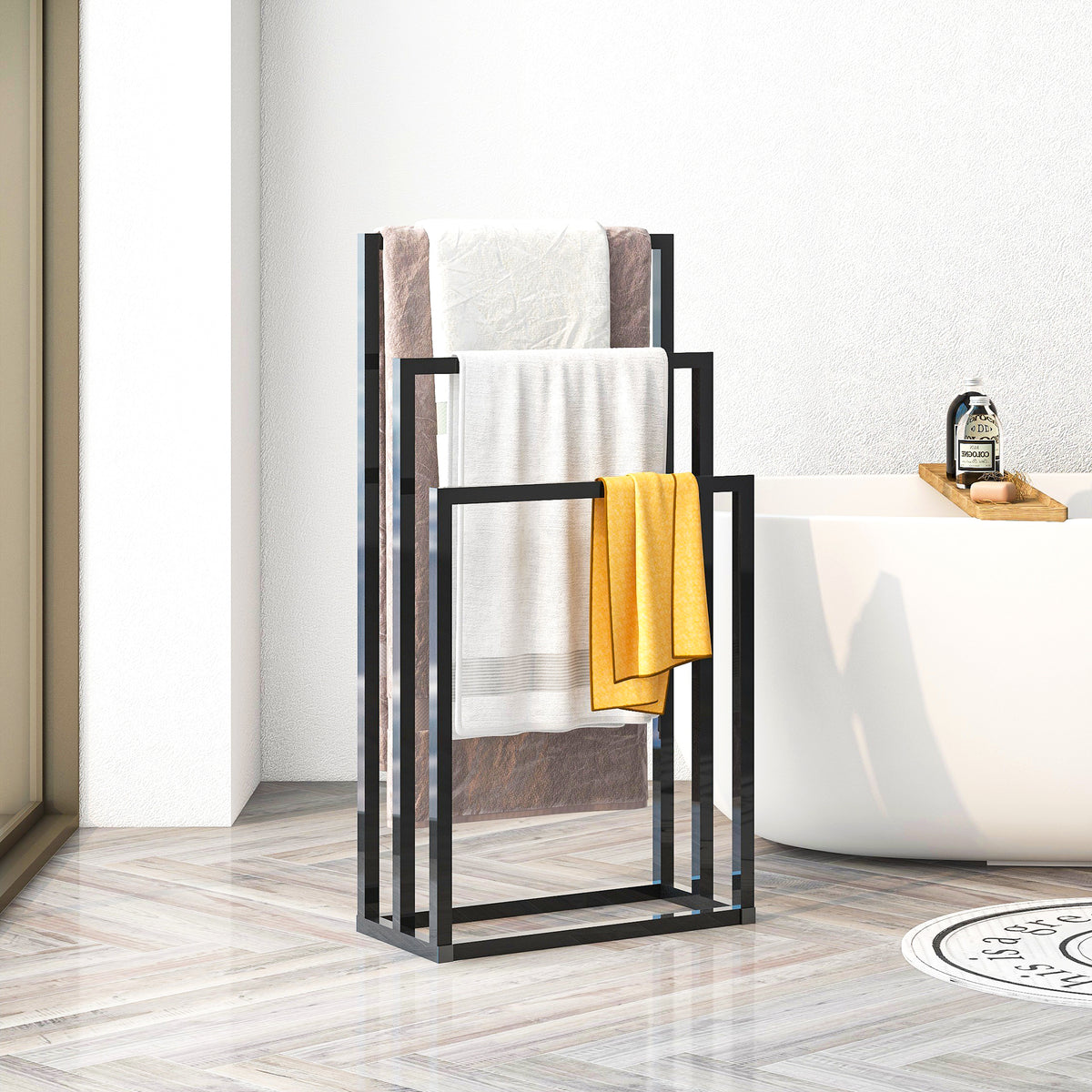 Metal Freestanding Towel Rack 3 Tiers Hand Towel Holder Organizer For Bathroom Accessories, Black Black Bedroom Metal