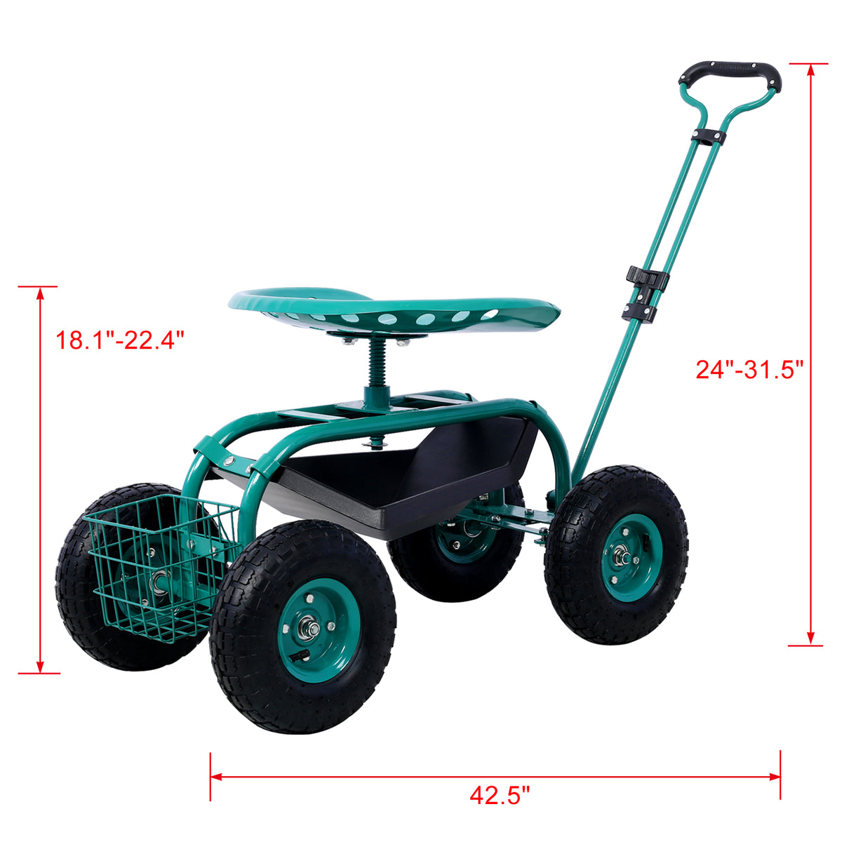 Rolling Garden Scooter Garden Cart Seat With Wheels And Tool Tray, 360 Swivel Seat,Green Green Steel