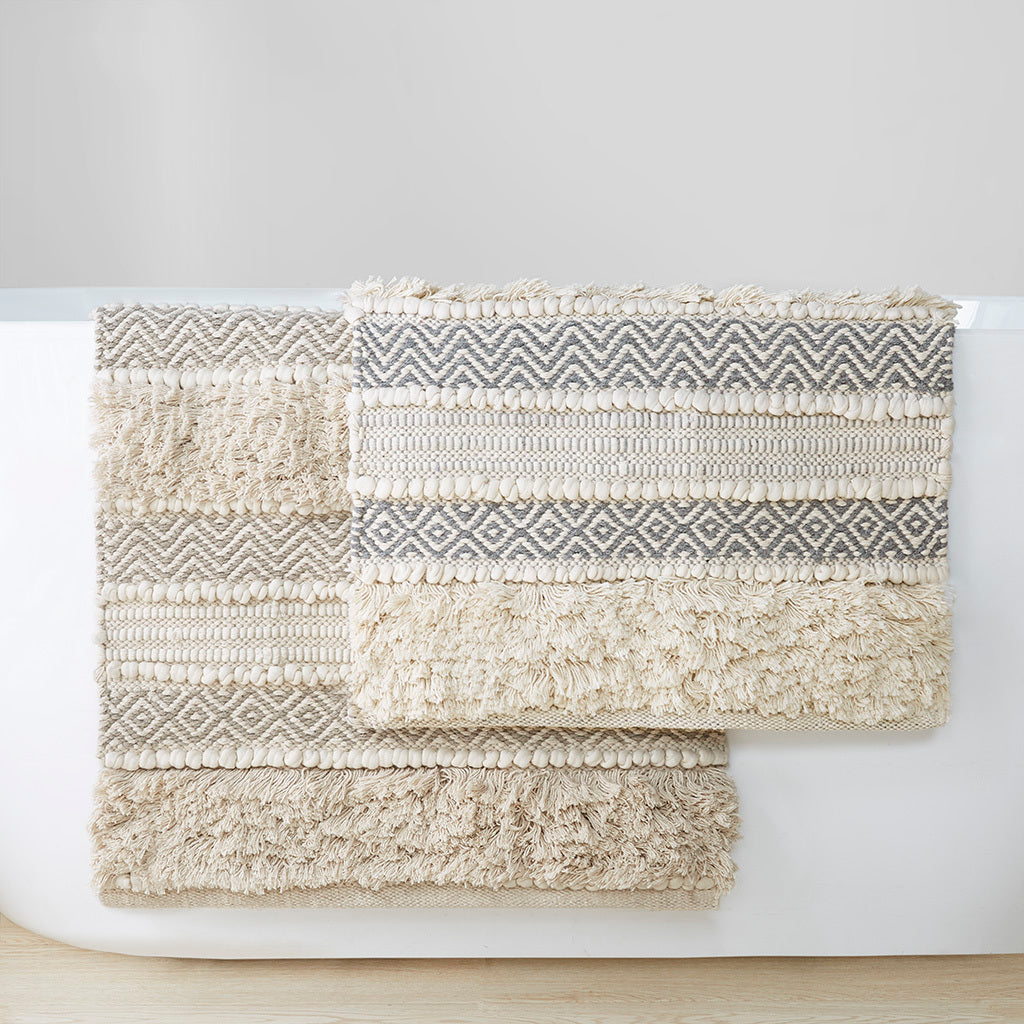 Woven Texture Stripe Bath Rug Natural Polyester