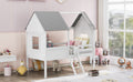 Twin Size Low Loft Wood House Bed With Two Side Windows White Gray Old Sku: Lp000037Aae Gray Solid Wood