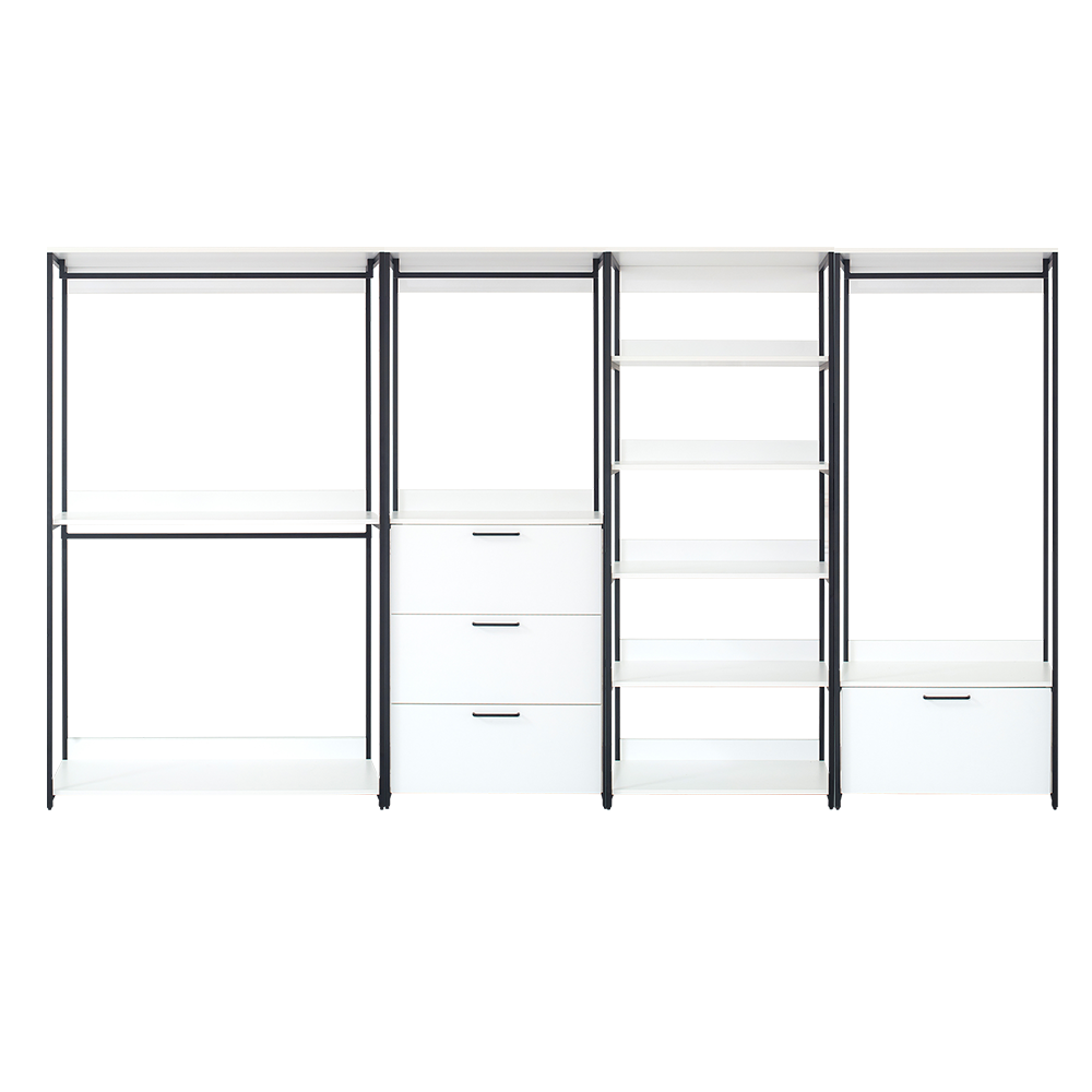 Fiona White Freestanding Walk In Wood Closet System With Metal Frame White Mdf Melamine