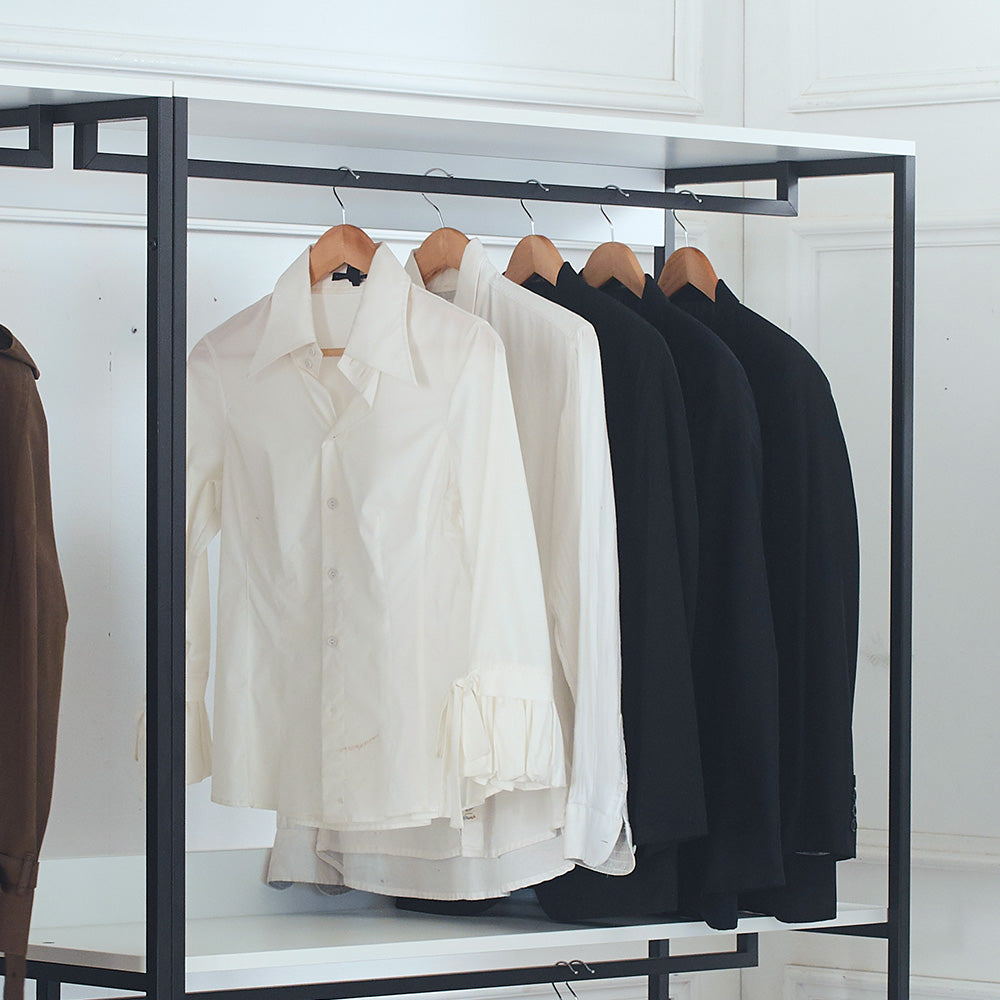 Fiona White Freestanding Walk In Wood Closet System With Metal Frame White Mdf Melamine