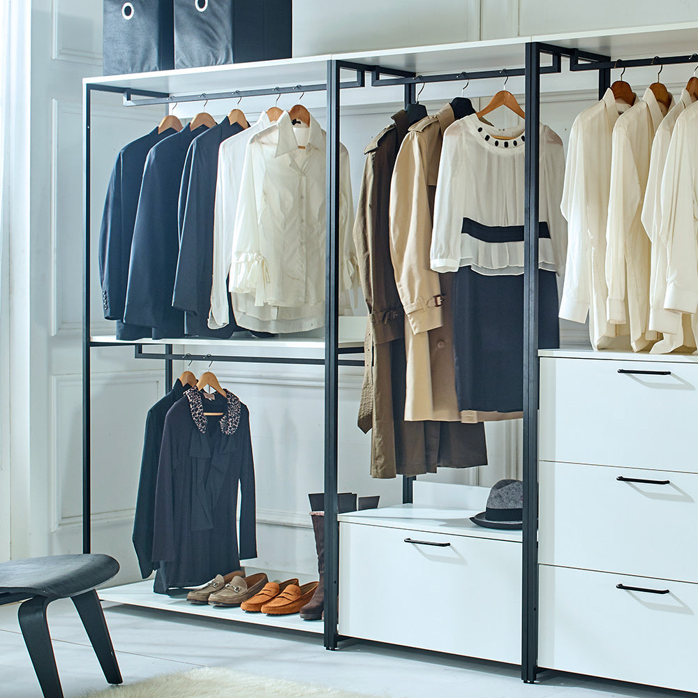 Fiona White Freestanding Walk In Wood Closet System With Metal Frame White Mdf Melamine