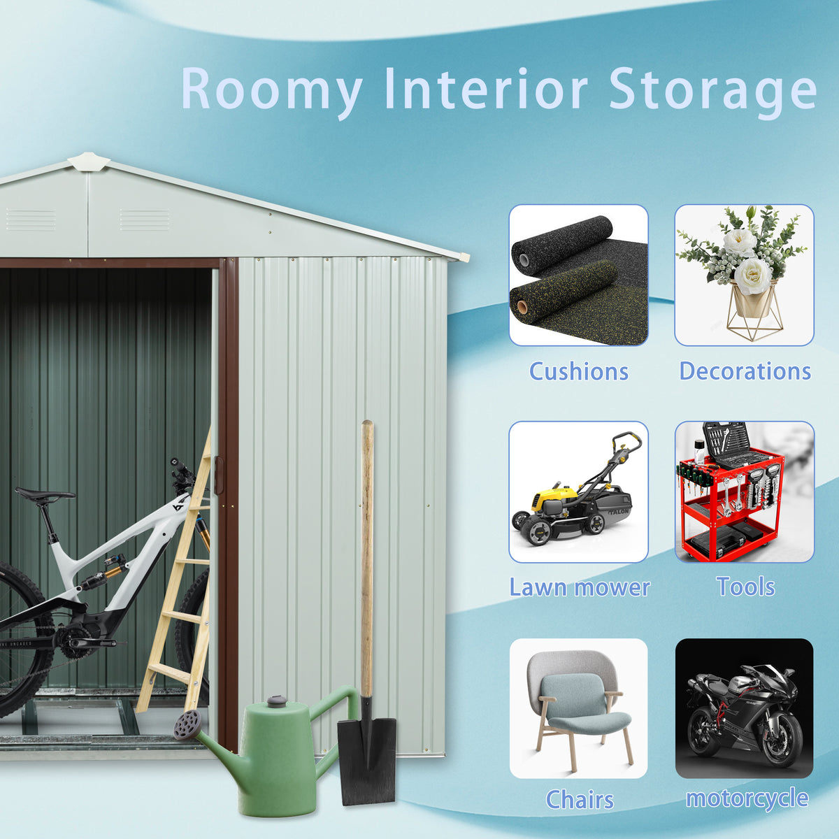 6Ft X 5Ft Outdoor Metal Storage Shed With Window White White Iron