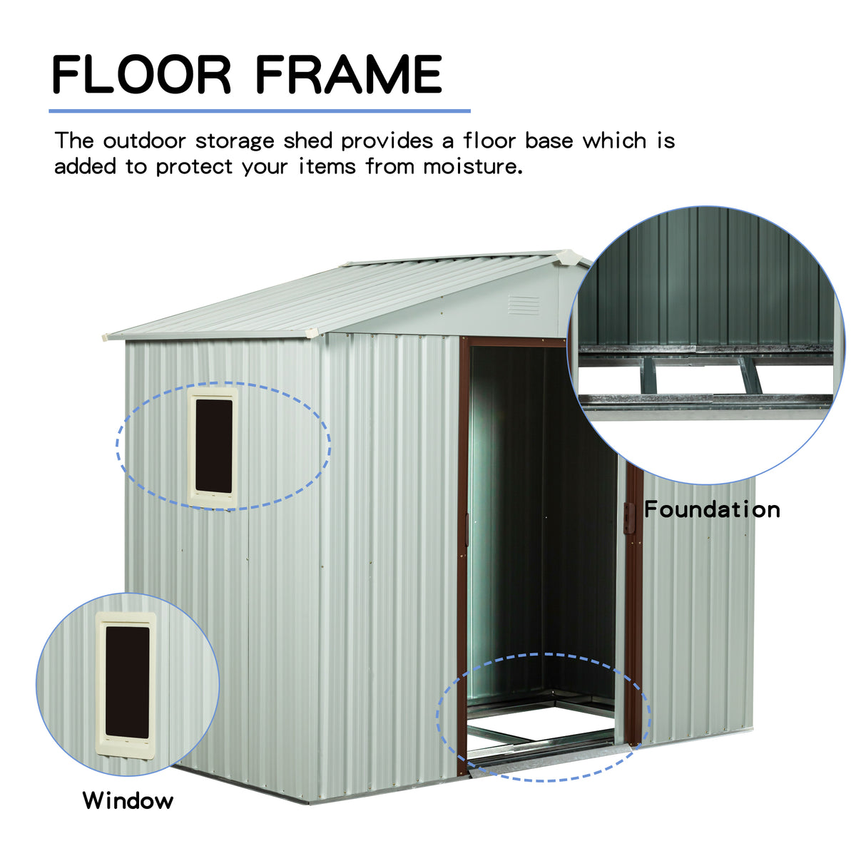 6Ft X 5Ft Outdoor Metal Storage Shed With Window White White Iron