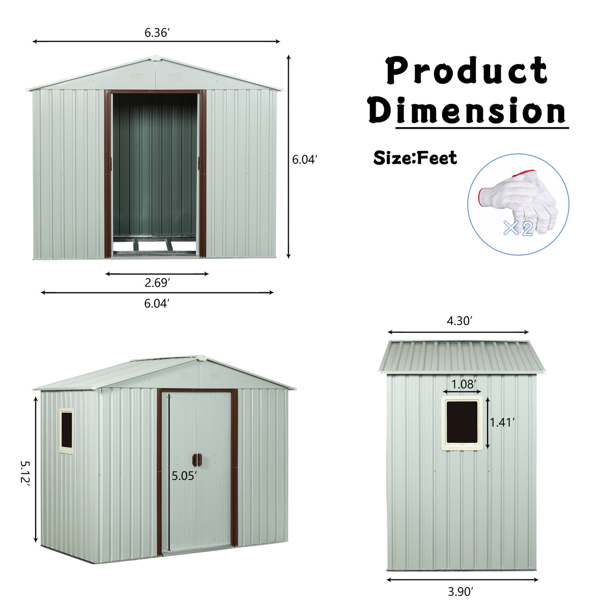 6Ft X 5Ft Outdoor Metal Storage Shed With Window White White Iron
