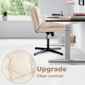 Large Size Armless Home Office Desk Chair Vanity Chair No Wheels Wood Beige Primary Living Space Foam Casual,Contemporary,Minimalist,Modern Handle Office Chairs Solid Back Foam Adjustable Height Leather