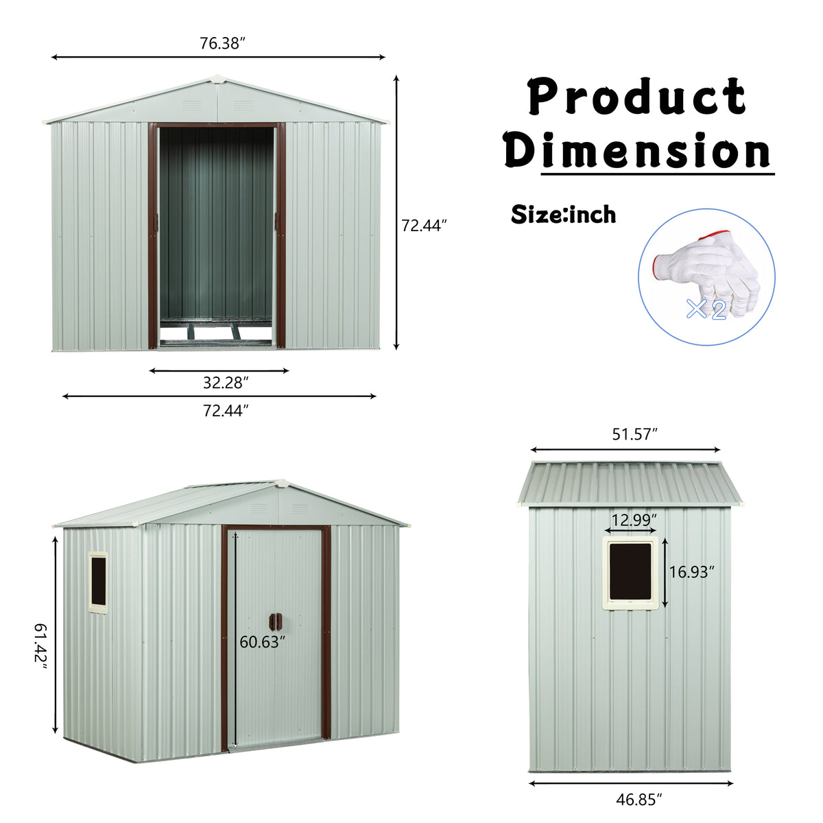 6Ft X 5Ft Outdoor Metal Storage Shed With Window White White Iron