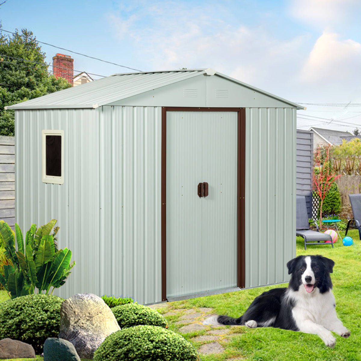 6Ft X 5Ft Outdoor Metal Storage Shed With Window White White Iron