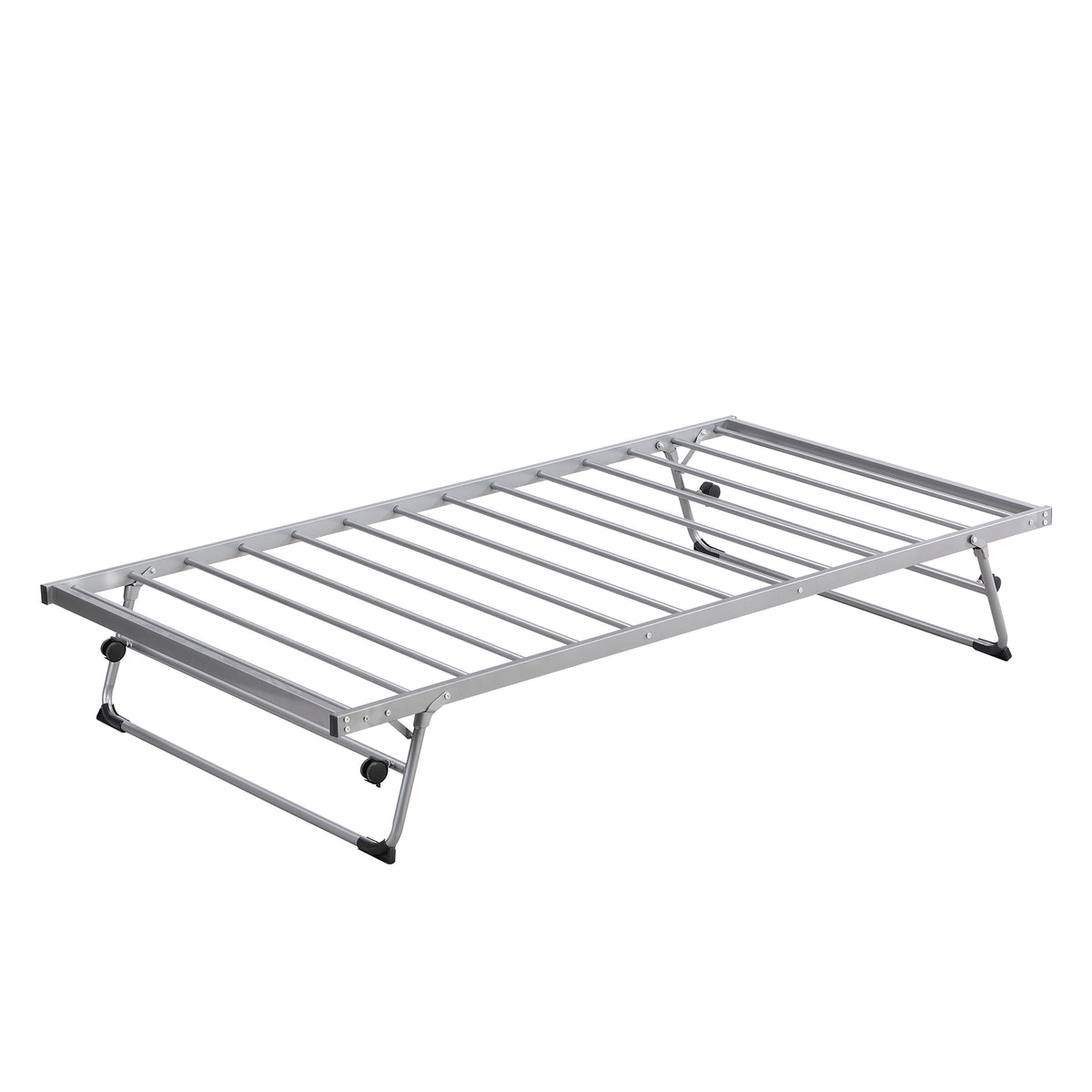Twin Size Metal Daybed With Adjustable Trundle, Pop Up Trundle, Silver Silver Metal