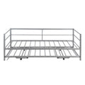 Twin Size Metal Daybed With Adjustable Trundle, Pop Up Trundle, Silver Silver Metal