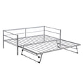 Twin Size Metal Daybed With Adjustable Trundle, Pop Up Trundle, Silver Silver Metal