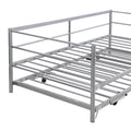 Twin Size Metal Daybed With Adjustable Trundle, Pop Up Trundle, Silver Silver Metal