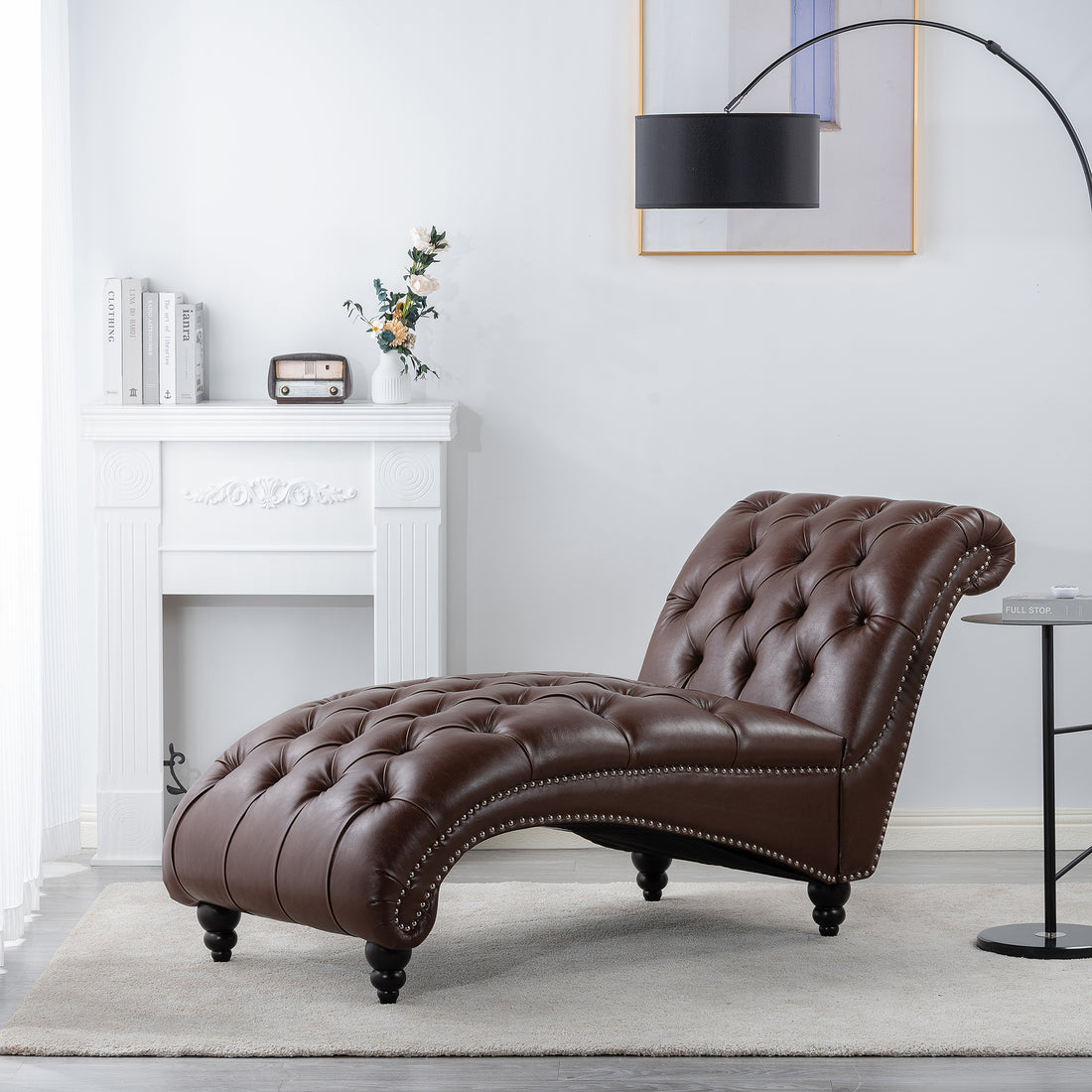 Tufted Armless Chaise Lounge Dark Brown Pu Pu