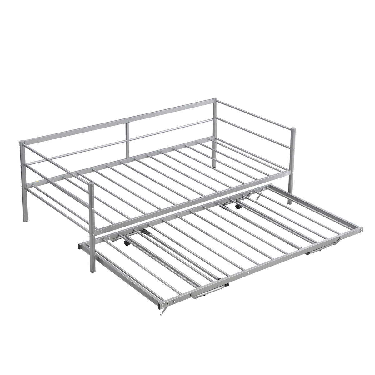 Twin Size Metal Daybed With Adjustable Trundle, Pop Up Trundle, Silver Silver Metal