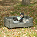 Dog Bed, Pet Bed, Pet Enclosures, Pet Outdoor Furniture, Pet Patio Furniture, Seasonal Pe Wicker Pet Furniture, Dog Bed With Cushion Dark Gray Pe Rattan Iron Waterproof Fabric