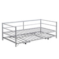 Twin Size Metal Daybed With Adjustable Trundle, Pop Up Trundle, Silver Silver Metal
