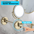 8 Inch Led Wall Mount Two Sided Magnifying Makeup Vanity Mirror 12 Inch Extension Matte Black 1X 3X Magnification Plug 360 Degree Rotation Waterproof Button Shaving Mirror Gold Stainless Steel