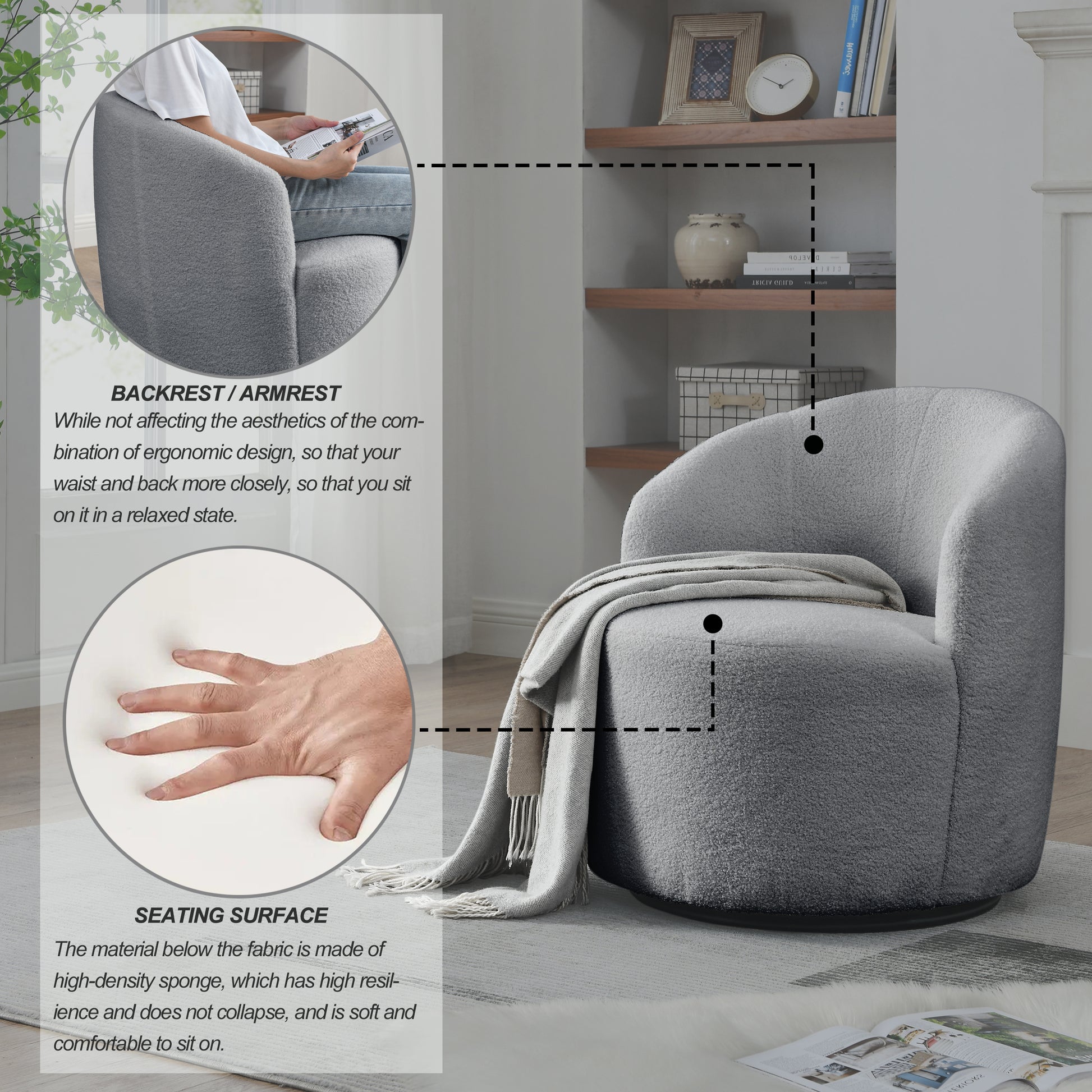 Video Welike Swivel Barrel Chair, Living Room Swivel Chair With Round Storage Chair, 360 Swivel Club Chair, Nursery, Bedroom, Office, Hotel With Upholstered Modern Armchair, Teddy Fabric Grey Teddy Foam Fabric