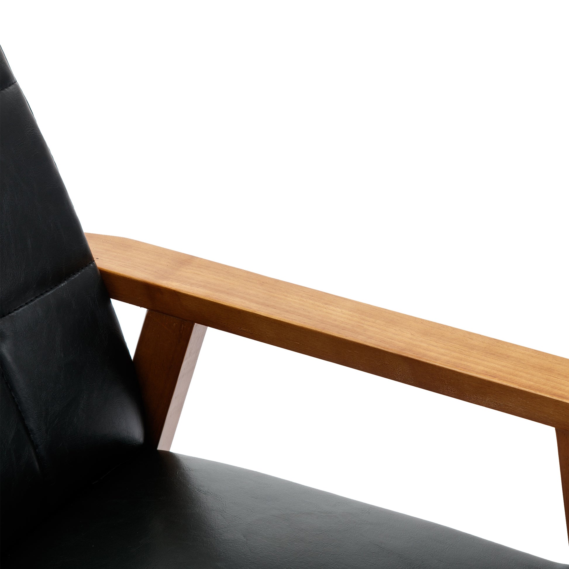 Accent Chairs Set Of 2 With Side Table, Mid Century Modern Accent Chair, Wood And Fabric Armchairs Side Chair, Lounge Reading Comfy Arm Chair For Living Room, Bedroom, Office Black Pu Pu Leather