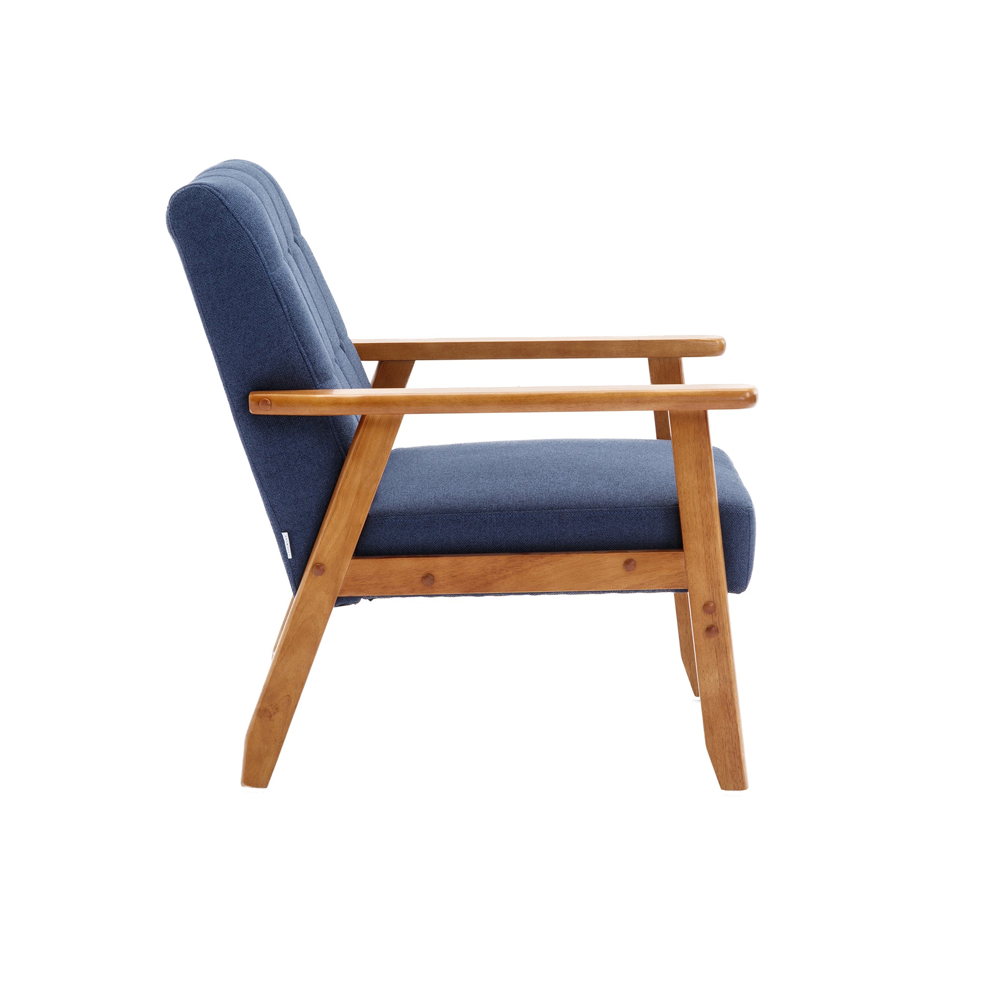 Accent Chairs Set Of 2 With Side Table, Mid Century Modern Accent Chair, Wood And Fabric Armchairs Side Chair, Lounge Reading Comfy Arm Chair For Living Room, Bedroom, Office Navy Linen