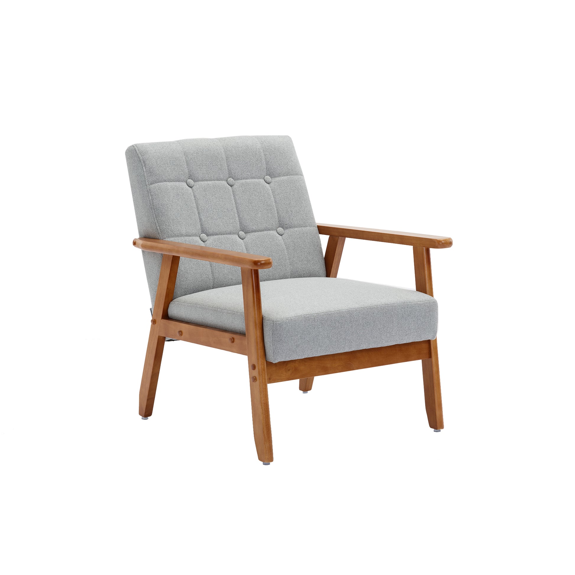 Leisure Chair With Solid Wood Armrest And Feet, Mid Century Modern Accent Chair, For Living Room Bedroom Studio Chair Light Gray Linen