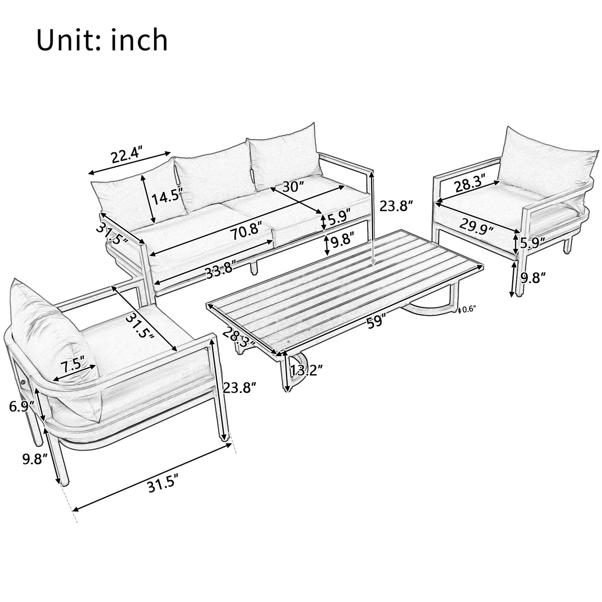 Multi Person Outdoor Steel Sofa Set, Waterproof, Anti Rust And Anti Uv, Suitable For Gardens And Lawns Beige Steel