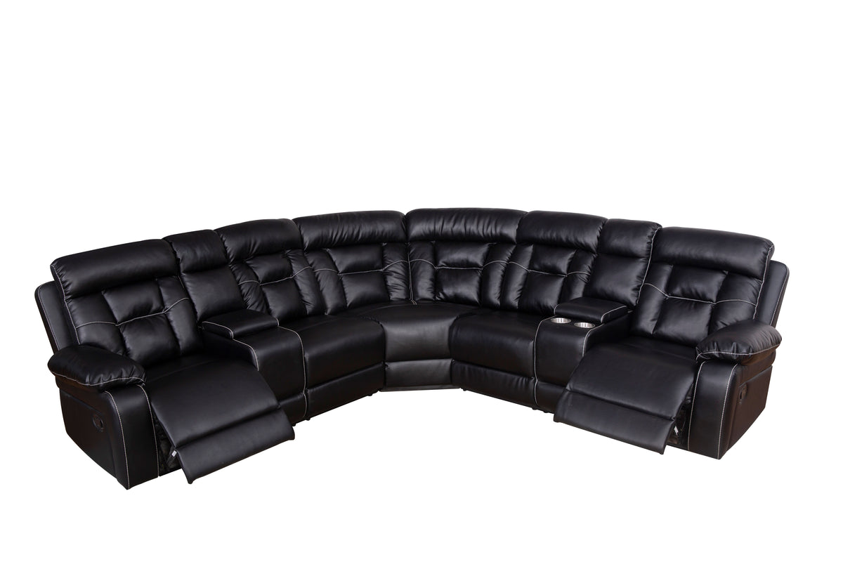 Manual Reclining Sofa Faux Leather Sofa Set Black Black Pu 5 Seat