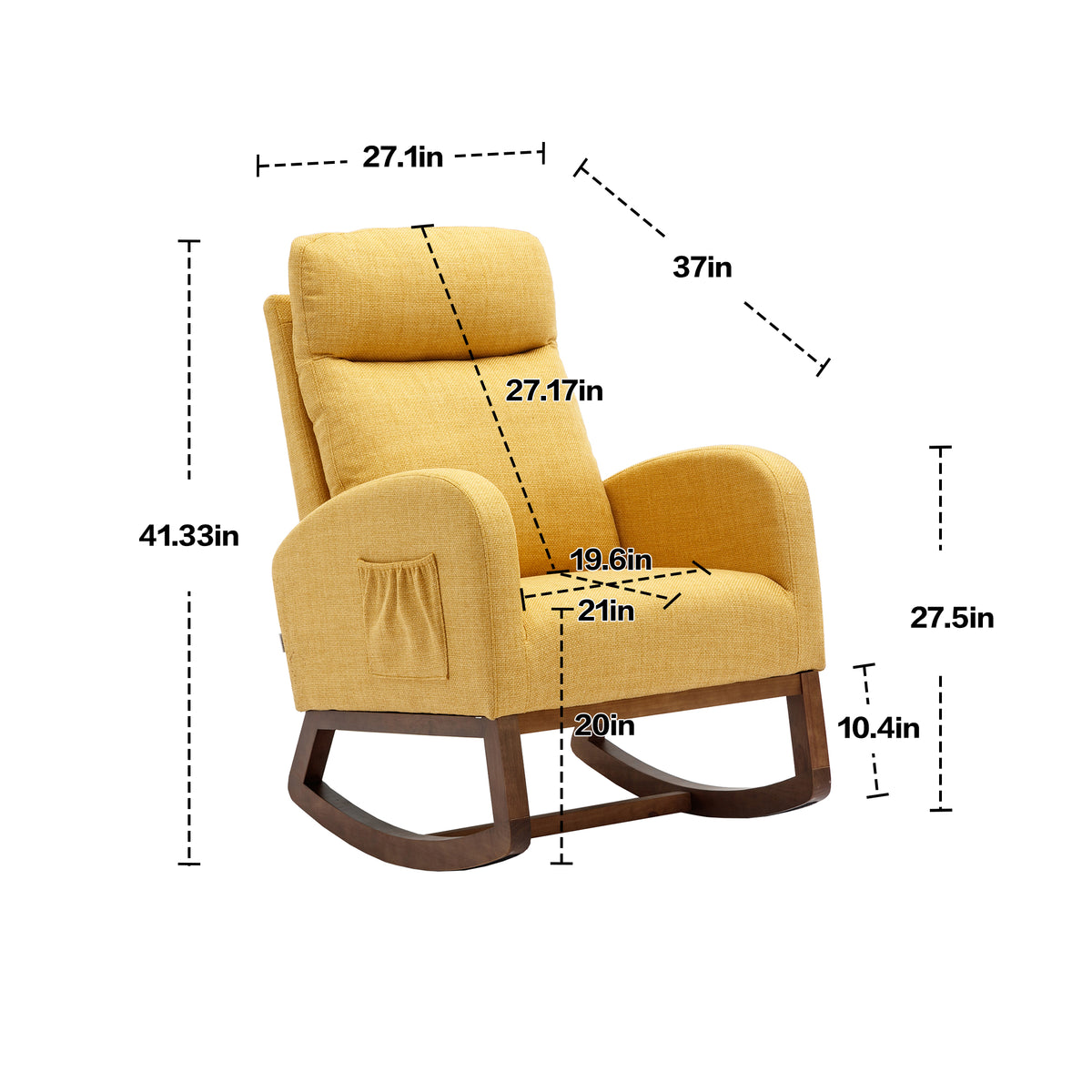 Coolmore Rocking Chair, Modern Glider Chair, Recliner Armchair With Wood Legs And Side Pocket, Nursery Rocking Accent Chair With High Back For Living Room Bedroom Yellow Linen Yellow Foam Linen