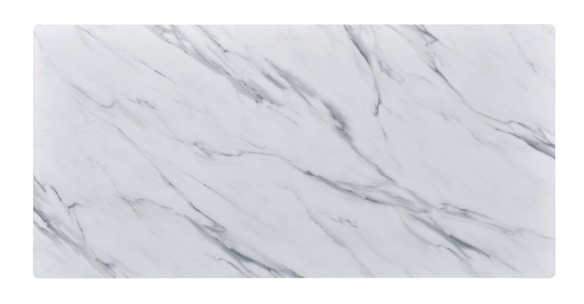 Landon 47" Coffee Table With Glass White Marble Texture Top And Bent Wood Design White Glass