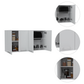 White And Light Oak 4 Shelf 6 Door 2 Piece Kitchen Set, Kitchen Island And Upper Wall Cabinet White Mdf