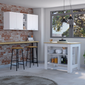 Sierra 7 Shelf 4 Door 2 Piece Kitchen Set, Upper Wall Cabinet And Kitchen Island White And Light Oak White Mdf