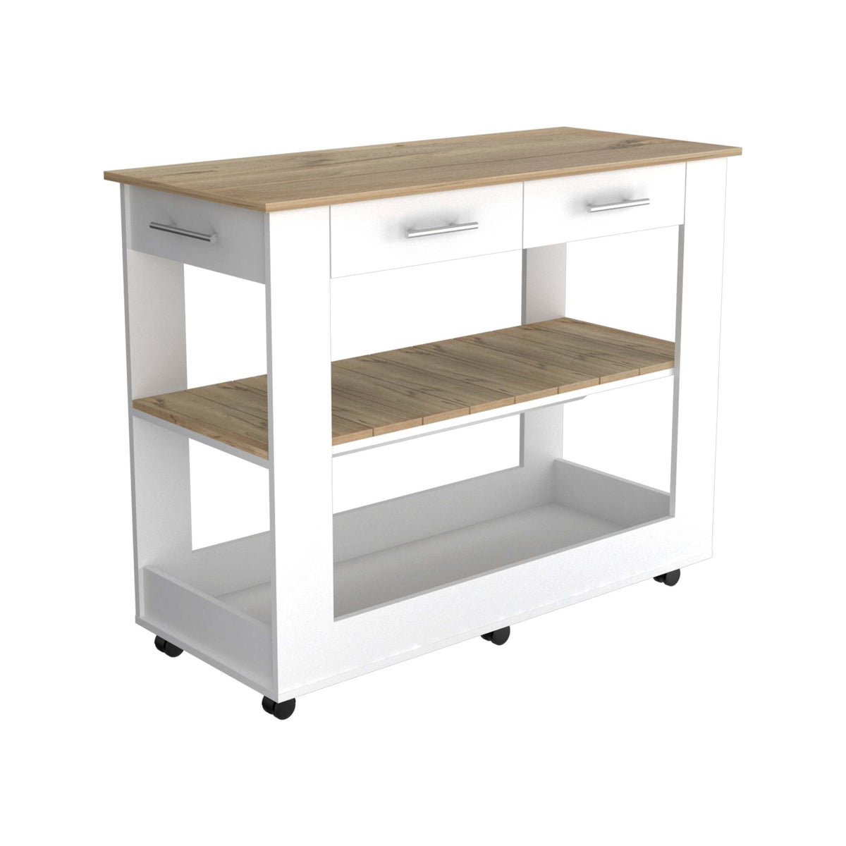 Tournament 6 Shelf 1 Door 3 Drawer 2 Piece Kitchen Set, Kitchen Island And Kitchen Cart White And Light Oak White Mdf