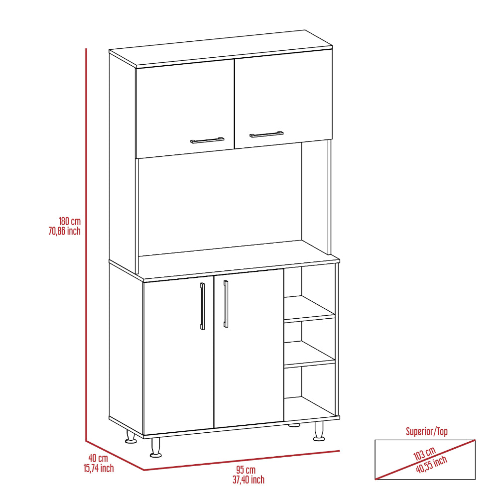 Ralston 7 Shelf 4 Door 2 Piece Kitchen Set, Kitchen Island And Pantry Cabinet White And Light Oak White Mdf