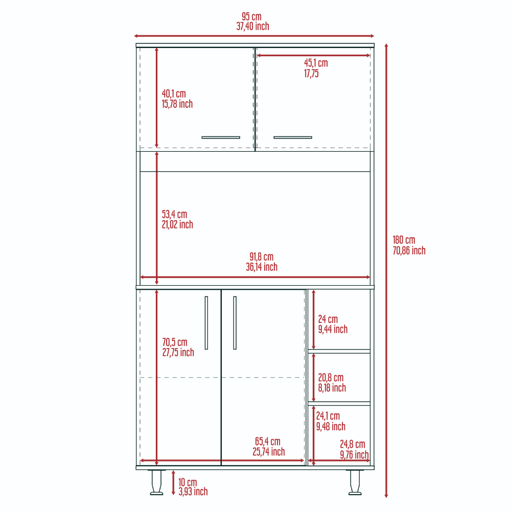 Dorchester 6 Shelf 6 Door 2 Piece Kitchen Set, Kitchen Island And Pantry Cabinet White And Light Oak White Mdf