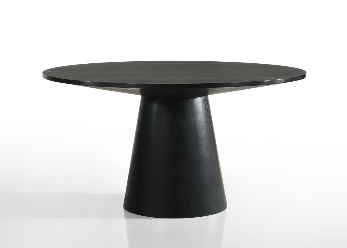 Jasper Ebony Black 3 Piece 59" Wide Contemporary Round Dining Table Set With Beige Fabric Chairs Walnut Solid Wood Mdf
