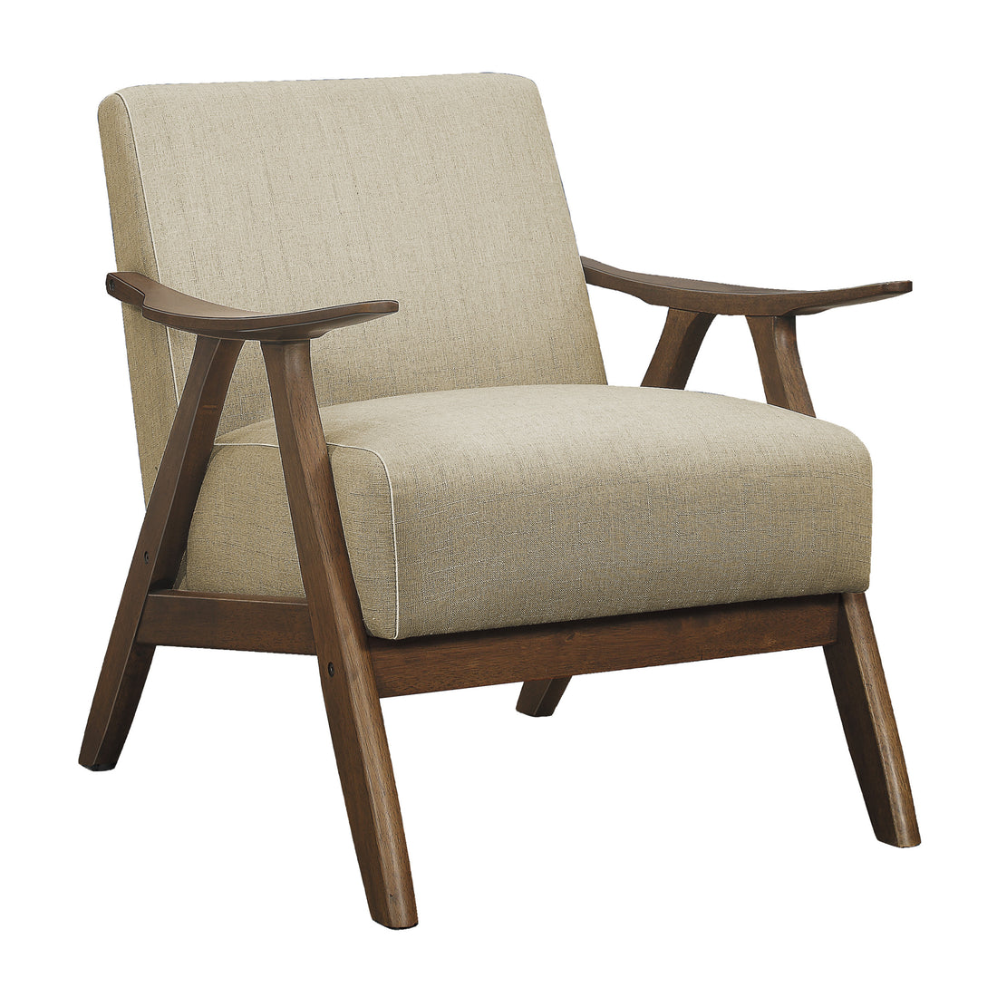 Modern Home Furniture Light Brown Fabric Upholstered 1Pc Accent Chair Walnut Finish Wood Cushion Back And Seat Furniture Light Brown Primary Living Space Retro Solid Wood