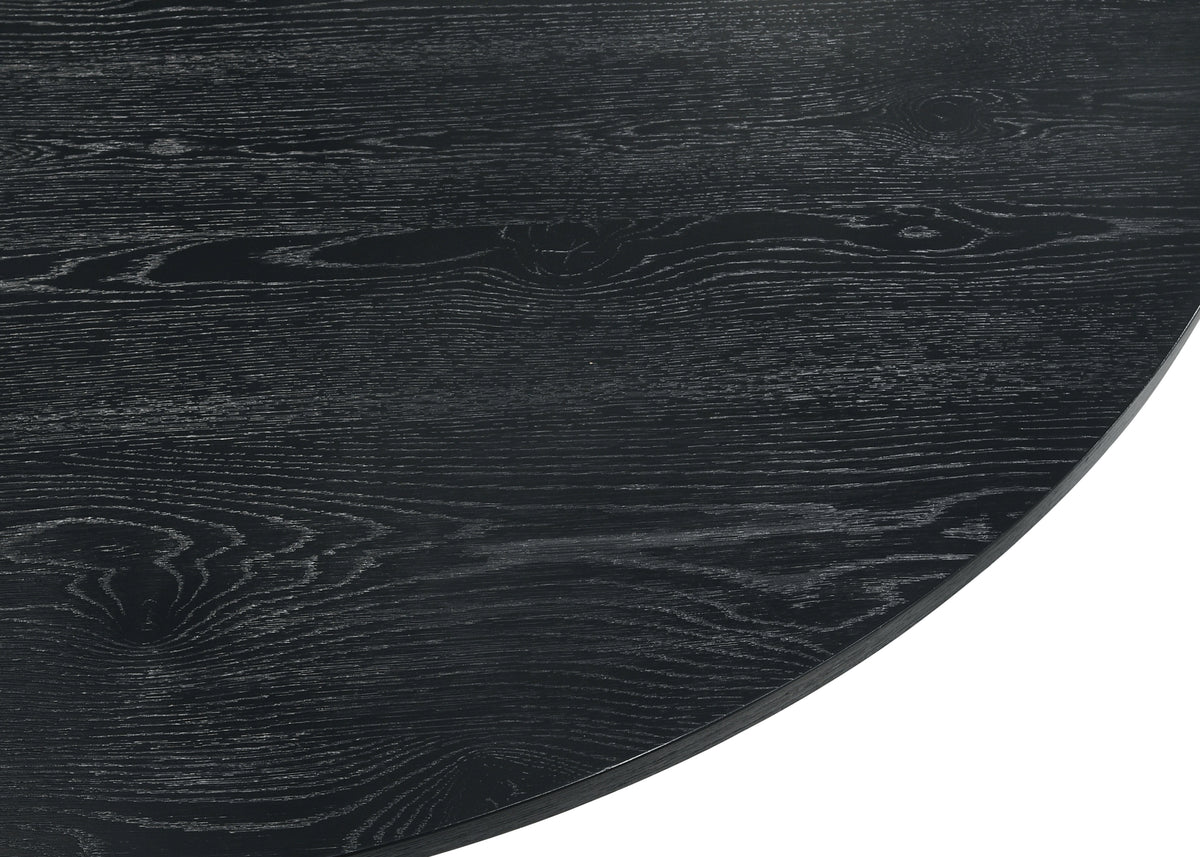 Jasper Ebony Black 3 Piece 59" Wide Contemporary Round Dining Table Set With Beige Fabric Chairs Walnut Solid Wood Mdf