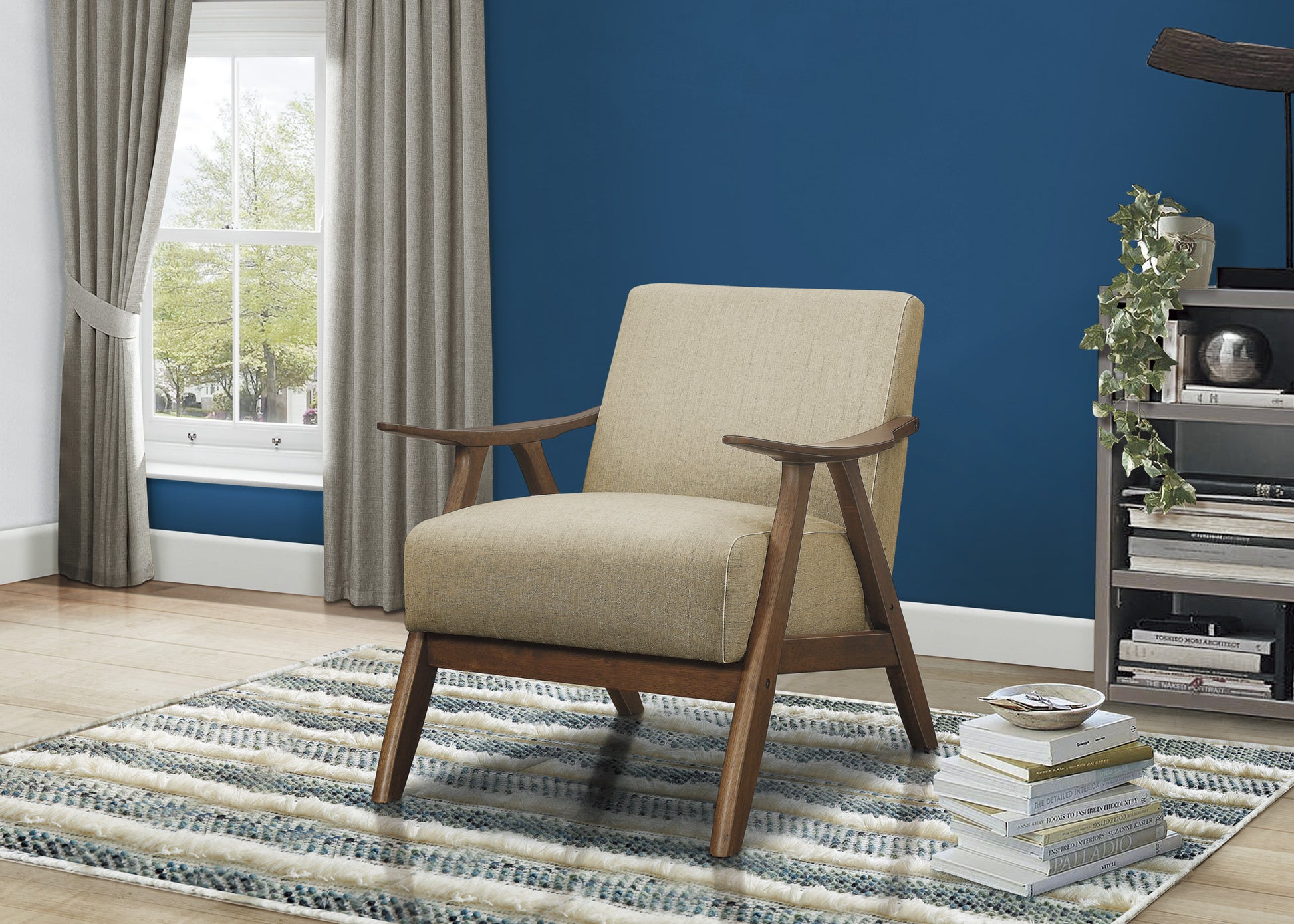 Modern Home Furniture Light Brown Fabric Upholstered 1Pc Accent Chair Walnut Finish Wood Cushion Back And Seat Furniture Light Brown Primary Living Space Retro Solid Wood