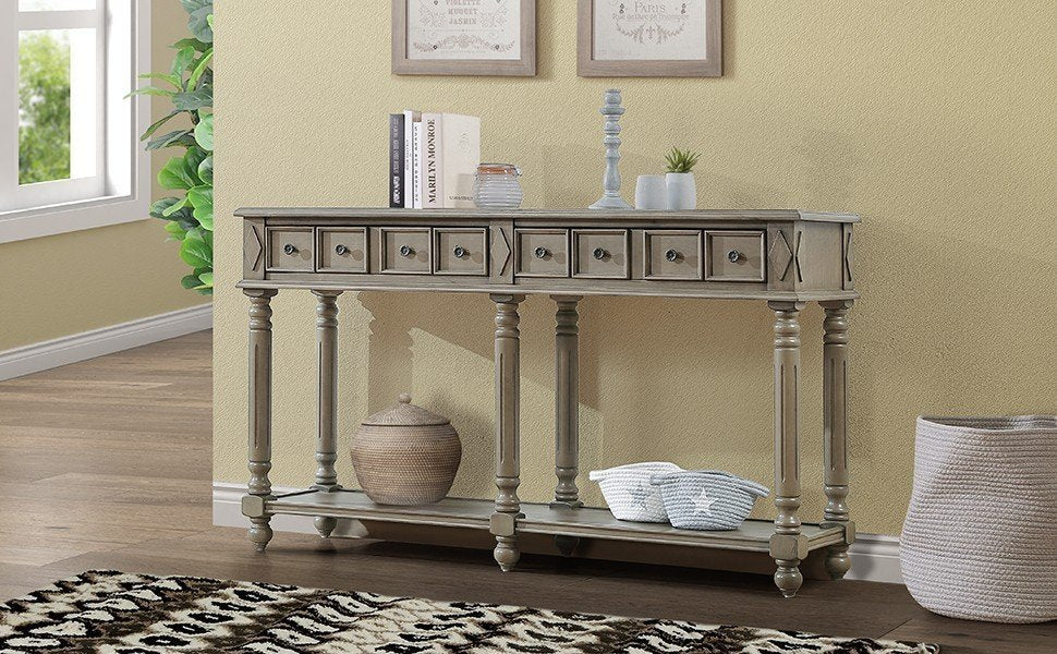 Retro Console Table Entryway Table 58" Long Sofa Table With 2 Drawers In Same Size And Bottom Shelf For Storage Rustic Rustic Brown Solid Wood