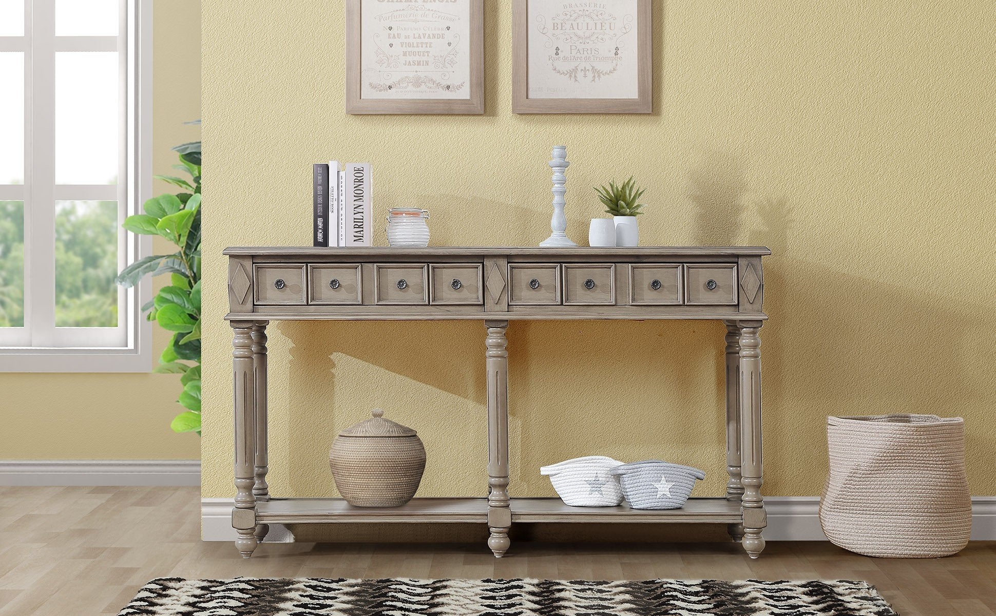 Retro Console Table Entryway Table 58" Long Sofa Table With 2 Drawers In Same Size And Bottom Shelf For Storage Rustic Rustic Brown Solid Wood
