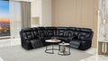 Manual Reclining Sofa Faux Leather Sofa Set Black Black Pu 5 Seat