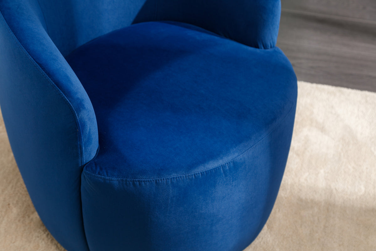 Velvet Fabric Swivel Accent Armchair Barrel Chair With Black Powder Coating Metal Ring,Blue Blue Foam Velvet